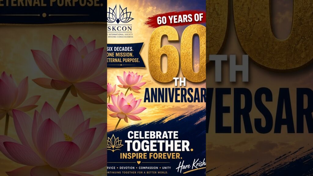 Thumbnail of the ISKCON 60 official video on the 60th anniversary of ISKCON, published on the ISKCON YouTube channel